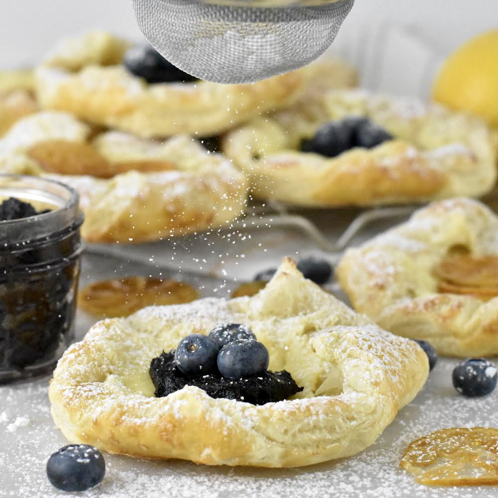 Cheese Danish with Fermented Blueberry Butter and Candied Lemons