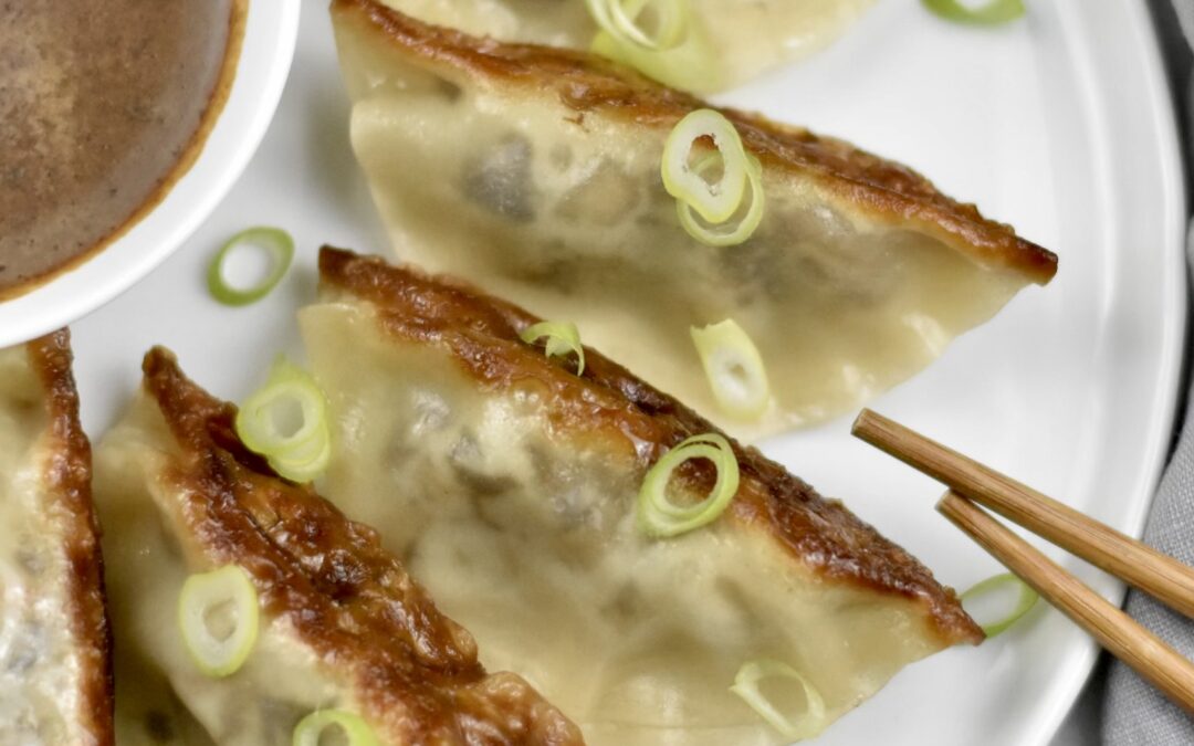 Oxtail and Mushroom Gyoza with a Black Garlic Vinegar Dipping Sauce