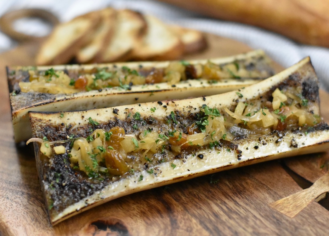 Roasted Bone Marrow with a Ginger Pear Agrodolce 1