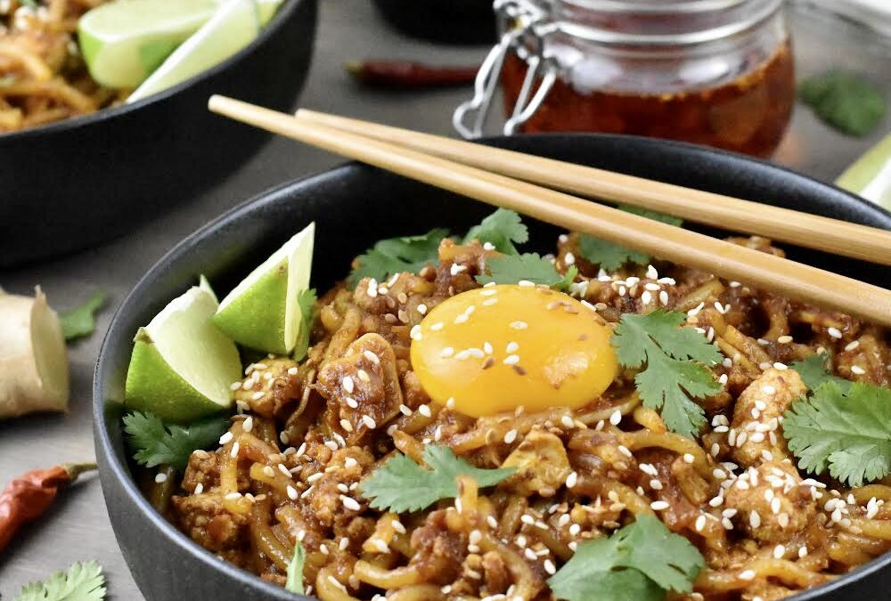 Spicy Gochujang Noodles with a Confit Egg Yolk Recipe