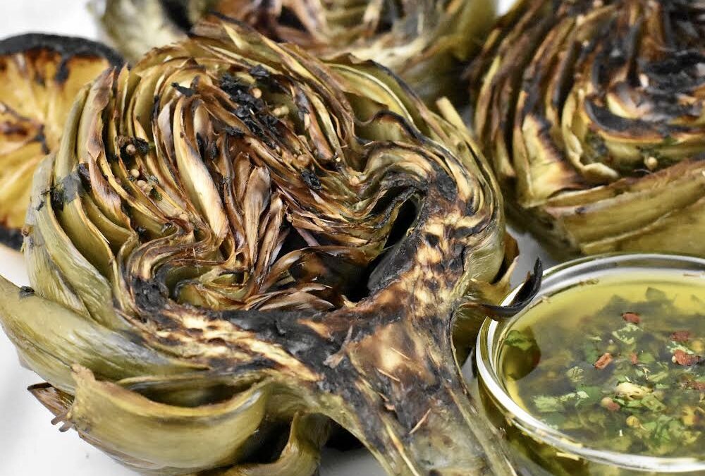 Grilled Artichokes with Fresh Herb Infused Olive Oil
