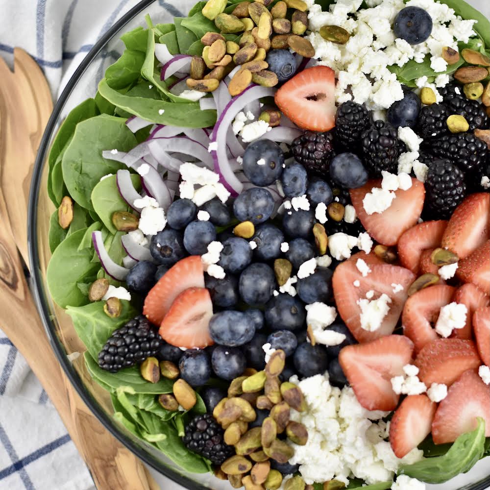 Spinach Berry Summer Salad with a Beaujolais wine dressing